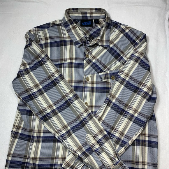 Vans Other - Vans Plaid Button Up Collared Men's Shirt Size S Blue Tan
